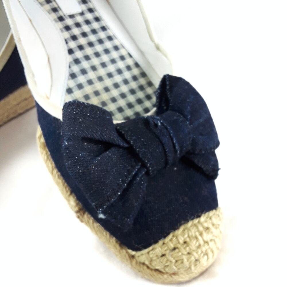 LIZ & CO Denim Wedge Espadrilles Flats Size 8.5M Bow Preppy Coastal Nautical - Picture 6 of 9
